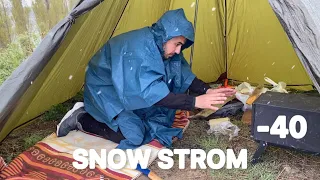 Unbelievable -40° Solo Camping 4 Days | Snowstorm & Tent Inside Tent Winter Camping Hot Tent
