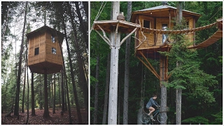 Touring Ethan's 360° Rotating Tree House and Bicycle Elevator Tree House