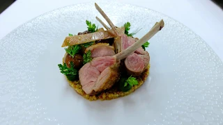 Head Chef Torsten Michel prepares a lamb dish in 3 star restaurant Schwarzwaldstube, Germany