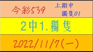 今彩539 『2中1.獨隻』上期中獨隻01【2022年11月7日(一)】肉包先生