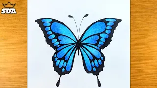 How to Draw Butterfly Easy | Blue  Monarch butterfly drawing and coloring