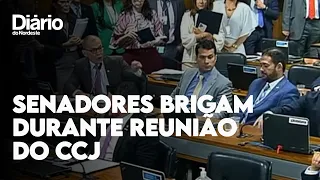 Senadores Fabiano Contarato e Sergio Moro brigam durante reunião do CCJ: 'violou a ampla defesa'