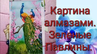 #алмазнаямозаика#павлины#рукоделие Картина алмазами. Зелёные павлины.