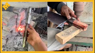 Forging kitchen knives from old hand held chisels - Chinese manual knife forging