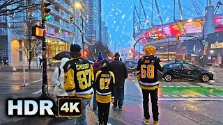 [4k HDR]  Snowy Rain Walk  Downtown Vancouver Night Walking Snow - Virtual British Columbia Canada