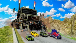 THE BIG MEGATRON vs Big & Small OPTIMUS PRIME BUMBLEBEE BULKHEAD vs DOWN OF DEATH in BeamNG.Drive