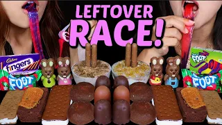 ASMR LEFTOVER DESSERT RACE! MINI CHOCOLATE MARSHMALLOWS, MOCHI, GUMMY ROLL CANDY, CADBURY FINGERS 먹방