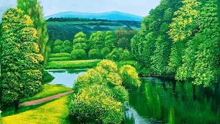 how to pinting art River in Forest Landscape Painting