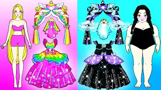 Paper Dolls Dress Up - Thin Rapunzel VS Fat Wednesday Addams - Barbie Wedding Handmade