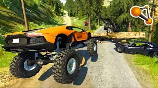 Beamng drive  Giant Logs on the road Crashes