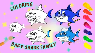 Baby Shark Whole Family Coloring for Kids, Toddlers | Learn Easy Drawing #001