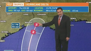 Thursday morning tropical weather update: Hurricane Delta to be Cat. 3 or 4 at SWLA landfall Friday