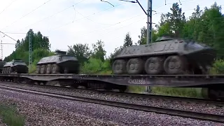 Russian Railways with Old-Stock BTR-60 APC, BM-27 Uragan Heavy Rocket Launchers And Support Trucks