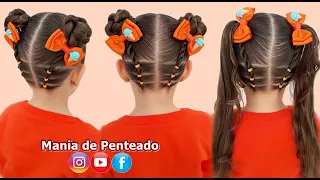 Penteado Fácil com Maria Chiquinha ou Coque Duplo | Easy Two Buns Hairstyle our Ponytails for Girls🌼