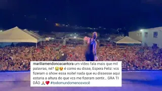 Vídeo nas redes sociais da cantora MARÍLIA MENDONÇA após show em Sorocaba no dia 01 de novembro