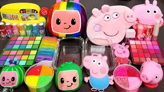 ASMR COCOMELON vs PEPPA PIG Slime Mixing Makeup,Parts, Glitter Into Slime!#ASMR#satisfying#slime