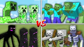 ZOMBIE ARMY vs SKELETON ARMY vs ENDERMAN ARMY vs CREEPER ARMY in Minecraft Mob Battle