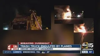 Trash truck goes up in flames in Phoenix