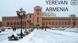 4K Walking in the Snow in Yerevan, Armenia (City Sounds) Snow Ambience - Զբոսանք Երևանում, ձյան տակ