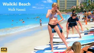 [4K] HAWAII - Waikiki Beach Walking Tour - beautiful sunny day for people watching!