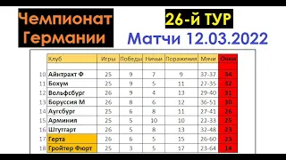 Футбол // Бундеслига 2021-22 (Чемпионат Германии) // 26-й тур // Матчи 12.03.2022 // Таблица