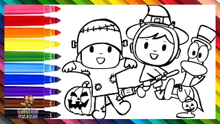 Dibuja y Colorea A Pocoyó, Nina Y Pato Disfrazados De Halloween 👶👧🧙‍♀️🦆🧛🎃🦇 Dibujos Para Niños