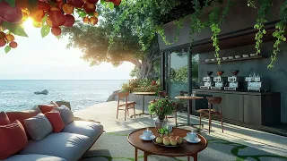 Happy Bossa Nova Jazz Music & Calming Ocean Waves at Seaside Cafe Ambience for Relax, Stress Relief