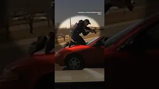 Driver speeds away with cop on roof