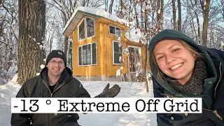 KEEPING WARM First Winter Overnight in Off Grid Cabin in The Woods