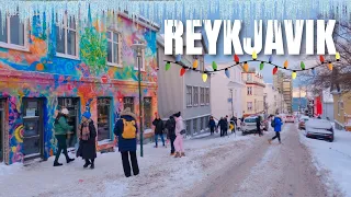 Harsh Winter in Reykjavik! Reykjavik Walking Tour during Holidays! 4k UHD 60fps, 2022.