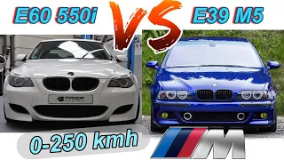 BMW E60 550i vs e39 M5 | 367 HP 4.8 V8 N62B48 vs 400 HP 5.0 V8 S62B50 | 0-100 + 0-200 + 0-250 km/h