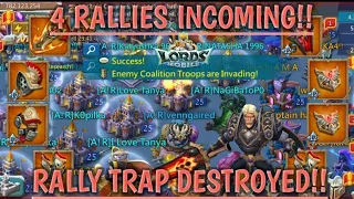 lords mobile: MYTHIC RALLY TRAP VS 1900% 100% MAXED ACCOUNTS!! BACK TO BACK RALLIES INCOMING! BURNT!