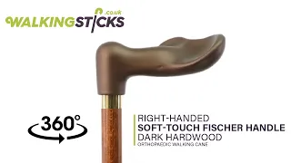 Right-Handed Soft-Touch Fischer Handle Dark Hardwood Orthopaedic Walking Cane