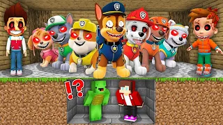 JJ and Mikey HIDE From Scary PAW PATROL.EXE in Minecraft Challenge Maizen Security House