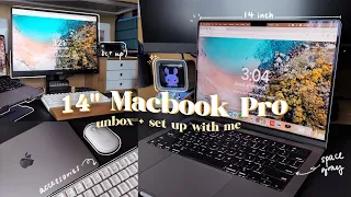 Unboxing the 14” MacBook pro 📦 | customization, accessories & desk setup | cozy + aesthetic ✧･ﾟ
