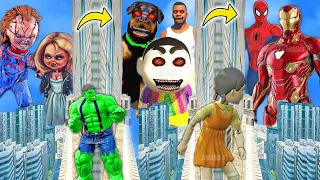 Franklin and Shinchan & Pinchan play HIDE AND KILL with Squid Game Doll In GTA 5