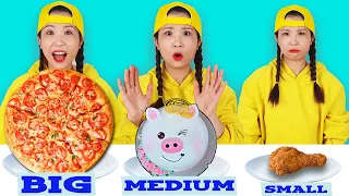 Big, Medium and Small Plate Challenge | Pig Face Cake, Pizza & Chicken What food do you choose?