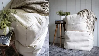 DIY POUF OTTOMAN Home Decor for $12 // IKEA Sortso Rug Hack