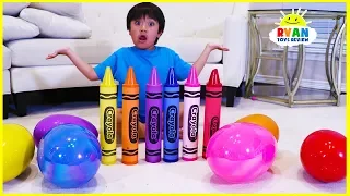 Ryan Learn colors with Giant Crayons and opens huge surprise eggs with toys