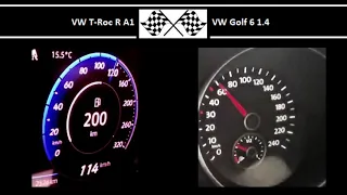 VW T-Roc R A1 VS. VW Golf 6 1.4 - Acceleration 0-100km/h