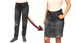 A sewing trick how to transform old jeans into a comfortable skirt!