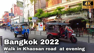 Virtual tour: Update walking tour at KhaoSan Road at evening in Bangkok Thailand 🇹🇭 4K