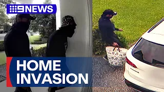 Family allegedly held captive at knife-point during home invasion | 9 News Australia
