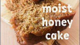 Moist honey cake with olive oil and orange juice