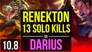 RENEKTON vs DARIUS (TOP) | 5 early solo kills, 13 solo kills, Triple Kill | KR Master | v10.8