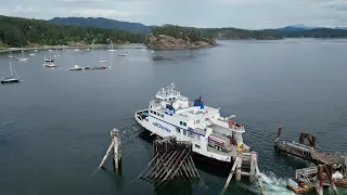 Beautiful Views of Heriot Bay on Quadra Island with Marina, Sailboats and Car Ferry - DJI Mini 3 Pro