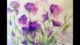 How To Paint Beautiful Watercolour Sweet Peas, Easy Loose Watercolor flower Floral Tutorial Demo