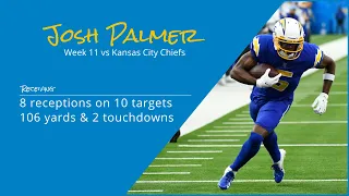 Josh Palmer WR Los Angeles Chargers | Every target and catch | 2022 | Week 11 vs Kansas City Chiefs