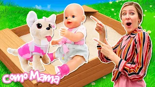 La bebé Amelia y su amiga Chi Chi Love juegan con arena. Vídeos de bebés para niñas. “Como mamá”.