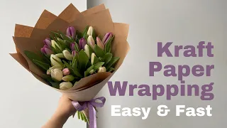 How to wrap a bouquet of flowers in brown / craft paper EASY & FAST KOREAN WRAPPING TUTORIAL #DIY